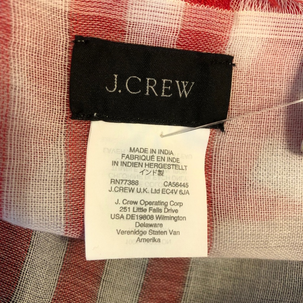 J Crew red gingham check cotton scarf NWT